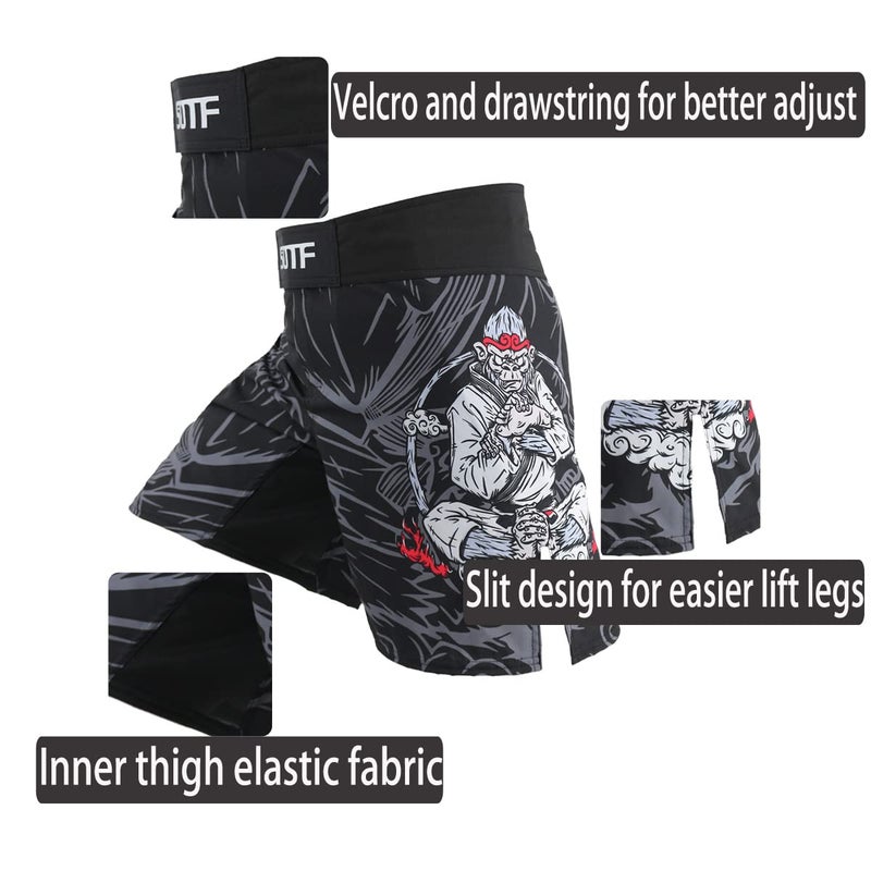 SOTF Men Breathable Running Shorts MMA Boxing Fitness Sports Shorts Black Gray XXL Waist 38.5-40 inch - Image 3